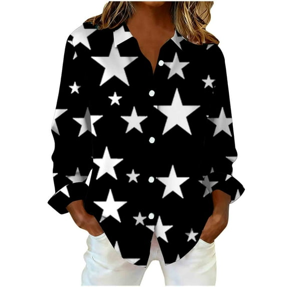 VBVC Women's Plus Button Down Shirt,Ladies Color Block Blouse,Lapel Gradient Jacket For Women,Black,Size L