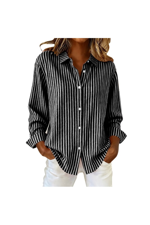 Women's Plus Button Down Shirt,Ladies Color Block Blouse,Lapel Gradient Jacket For Women,Black,Size XXL