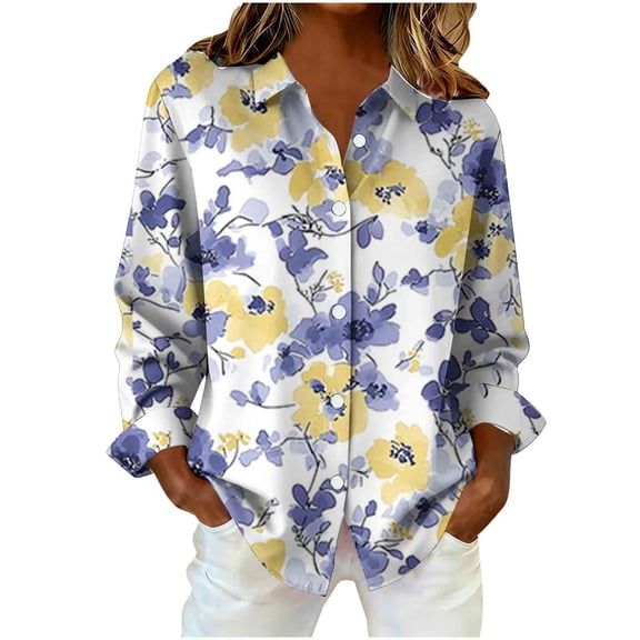 VBVC Women's Plus Button Down Shirt,Ladies Color Block Blouse,Lapel Gradient Jacket For Women,Purple,Size M