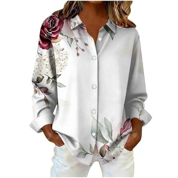VBVC Women's Plus Button Down Shirt,Ladies Color Block Blouse,Lapel Gradient Jacket For Women,White,Size XXXXL