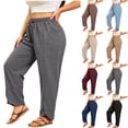 thumbnail image 1 of VBVC Women's Plus Drawstring Cotton-Linen Pants,Tulip Hem Trousers For Women,Ladies Comfy Wide Leg Summer Pants with Pockets,Navy,L-4XL, 1 of 8