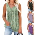 thumbnail image 1 of VBVC Women's Plus Floral Button Front Henley Tank Top,Ladies Sleeveless Square Neck Pleated Blouse,Loose Fit Summer Tunic Top For Women,Green,XL-5XL, 1 of 7
