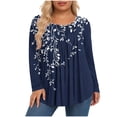 thumbnail image 1 of VBVC Women's Plus Pleated Tunic Tops,Ladies Stripe Stretchy Pullover,Gradient Breathable Shirts for Women,Navy,L-5XL, 1 of 6