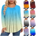 thumbnail image 1 of VBVC Women's Plus Pleated Tunic Tops,Ladies Stripe Stretchy Pullover,Gradient Breathable Shirts for Women,Orange,L-5XL, 1 of 6