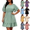 thumbnail image 1 of VBVC Women's Plus Polka Dot Ruffle Sleeve Mini Dress , Ladies' Crew Neck Elastic Waist A Line Dress , Summer Casual Flowy Ruffle Hem Dress For Women,Green,L-5XL, 1 of 7