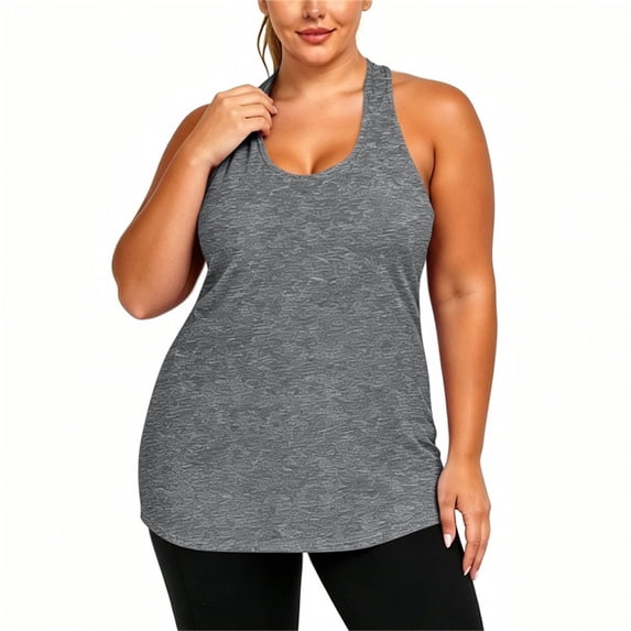 VBVC Women's Plus Racerback Workout Tank Top , Ladies' Crew Neck Loose Fit Athletic Shirt , Summer Gym Yoga Running Tops For Women,Gray,XL-5XL