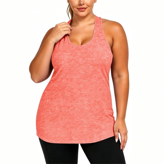 VBVC Women's Plus Racerback Workout Tank Top , Ladies' Crew Neck Loose Fit Athletic Shirt , Summer Gym Yoga Running Tops For Women,Orange,XL-5XL
