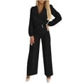 thumbnail image 1 of VBVC Women's Plus Size 2 Piece Blazer Set,Ladies V-Neck Wrap Shirt and Pants,Breathable Business Outfit for Women,Black,Size XL, 1 of 9