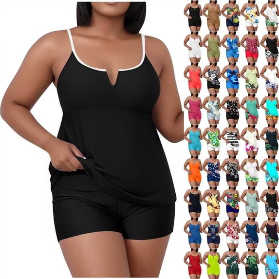 VBVC Women's Plus Size 2 Piece Tankini Sets , V-Neck Spaghetti Strap Swimsuit and Shorts For Women , Ladies' Beach Bathing Suit with Built-In Bra Pads,Army Green,XL-5XL