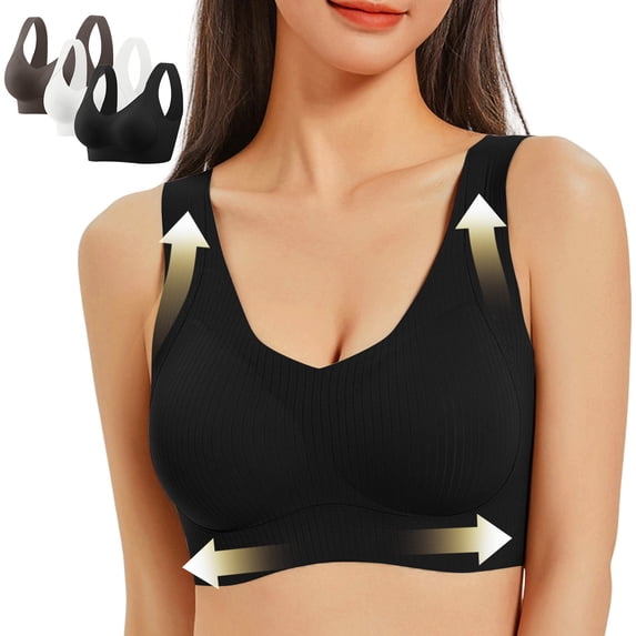 VBVC Women's Plus Size 3 Pack Seamless Bralette,Ladies Full Coverage Wireless Bra,Pull Up Textured Lingerie For Women,Coffee,Size M