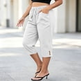 thumbnail image 1 of VBVC Women's Plus Size Cotton Linen Capri Pants , Side Button Summer Shorts For Women , Ladies' Drawstring Lounge Pants with Pockets, White , L-5XL, 1 of 7