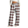 thumbnail image 1 of VBVC Women's Plus Size Plaid Sweatpants,Drawstring Flare Trousers for Women,Ladies Lightweight Daily Wear with Side Pockets,Wine,Size L, 1 of 6