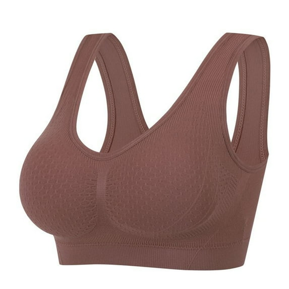 VBVC Women's Plus Size Seamless Bralette,Ladies Full Coverage Wireless Bra,Pull Up Textured Lingerie For Women,Brown,Size M