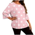 thumbnail image 1 of VBVC Women's Plus Star T-Shirt,Ladies 3/4 Sleeve Valentines Top,Soft Breathable Tee For Women,Pink,Size L, 1 of 6