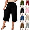 thumbnail image 1 of VBVC Women's Plus Wide Leg Capri Pants , Ladies' Scalloped Hem High Waist Cropped Pants , Summer Casual Loose Lounge Trousers For Women, Army Green , L-5XL, 1 of 10