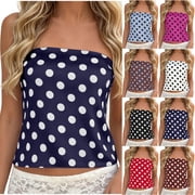 VBVC Womens Polka Dot Strapless Tube Top , Ladies Fitted Bandeau Crop Top , Casual Summer Tank Top For Women,Hot Pink,S-2XL