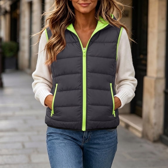 VBVC Women's Puffer Vest with Pockets , Quilted Zip Up Sleeveless Jacket For Women, M-5XL