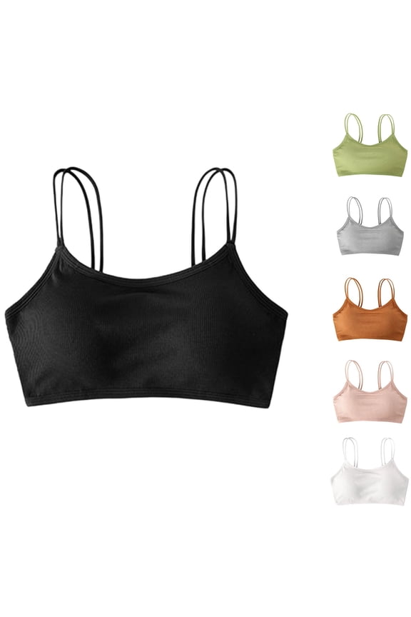Women's Ribbed Double-Strap Bralette,Ladies' Wireless Seamless Crop Top Bra,Fixed Pads Everyday Lounge Bra For Women,Yellow,M-XL