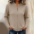thumbnail image 1 of VBVC Women's Ribbed Full Zip Mock Neck Cardigan , Ladies' Slim Fit Long Sleeve Top , Casual Lightweight Jacket For Women, Khaki , S-5XL, 1 of 6