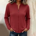 thumbnail image 1 of VBVC Women's Ribbed Full Zip Mock Neck Cardigan , Ladies' Slim Fit Long Sleeve Top , Casual Lightweight Jacket For Women, Red , S-5XL, 1 of 6