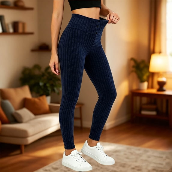 VBVC Women's Ribbed Knit High Waist Yoga Leggings , Button Detail Workout Pants For Women , Ladies' Stretch Activewear Bottoms, S-2XL