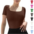 thumbnail image 1 of VBVC Women's Ribbed Square Neck Bodysuit , Ladies' Short Sleeve Form Fitting Shirt , Slim Fit Going Out Top For Women,White,S-XL, 1 of 8