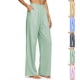 thumbnail image 1 of VBVC Women's Ribbed Wide Leg Lounge Pants, Elastic Drawstring Waist Casual Pants For Women , Ladies' Lightweight Soft Trousers with Pockets, Blue , S-2XL, 1 of 10