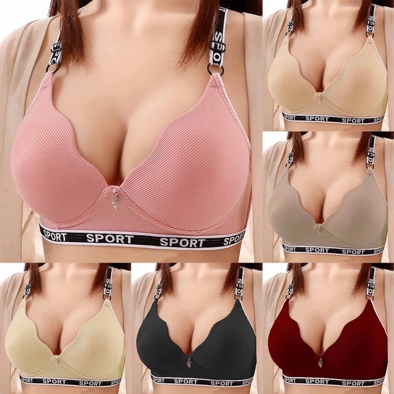 VBVC Women's Ribbed Wireless Push Up Bra,Ladies Sport Letter Strap Comfort Bra,Casual Everyday Support Bralette For Women,Beige,Sizes 36B to 42B