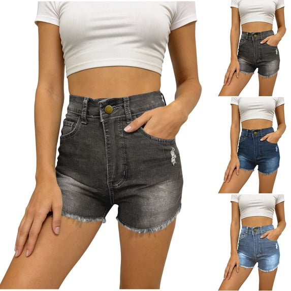 VBVC Women's Ripped Distressed Jean Shorts, High Waisted Frayed Hem Denim Shorts For Women,Ladies' Summer Short Shorts with Pockets,Gray,S-3XL