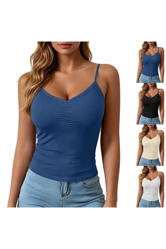 Women's Ruched Front Spaghetti Strap Camisole , Ladies' Sweetheart Neck Fitted Sleeveless Shirt , Casual Layering Tank Top For Women,White,S-XL