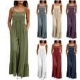 thumbnail image 1 of VBVC Women's Ruffle Hem Wide Leg Overalls , Adjustable Strap Sleeveless Jumpsuit For Women , Ladies' Casual Baggy Romper with Pockets,Navy,S-3XL, 1 of 9