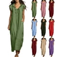 thumbnail image 1 of VBVC Women's Ruffle V Neck Maxi Dress , Casual Summer Beach Dress For Women , Ladies' Flutter Sleeve Loose Long Dress with Pockets,Beige,S-2XL, 1 of 10