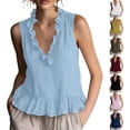 thumbnail image 1 of VBVC Women's Ruffle V-Neck Sleeveless Tank Top,Ladies Casual Ruffled Hem Peplum Blouse,Lightweight Summer Flowy Cami Top For Women,Navy,S-2XL, 1 of 9