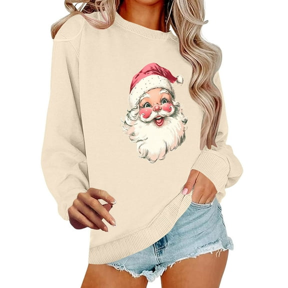 VBVC Women's Santa Claus Family Pjs,Ladies Lightweight Snowman Pullover,Christmas Family Gathering Clothes For Women,Khaki,Size XL