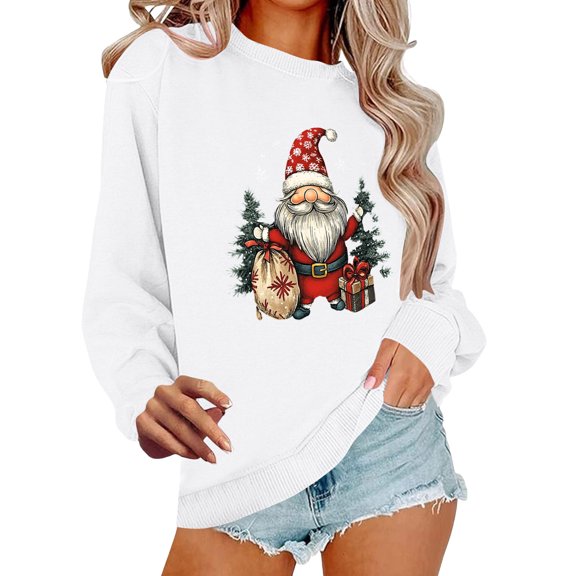 VBVC Women's Santa Claus Family Pjs,Ladies Lightweight Snowman Pullover,Christmas Family Gathering Clothes For Women,White,Size XL