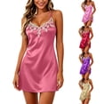 thumbnail image 1 of VBVC Women's Satin Floral Lace V Neck Nightgown , Ladies' Spaghetti Strap Silky Sleep Chemise , Soft Casual Loungewear Short Sleep Dress For Women,Beige,Free Size, 1 of 8
