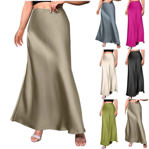 VBVC Women's Satin Stretchy Pencil Skirt,Ladies Flowy Bodycon Long Skirt,Business Office Skirt For Women,Green,XS-XL
