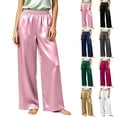 thumbnail image 1 of VBVC Women's Satin Wide Leg Pants , Silky Pull On Trousers For Women , Ladies' Elegant Flowy Pajama Bottoms with Pockets, White , S-3XL, 1 of 10