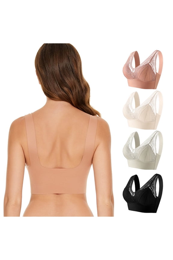 Women's Seamless Lace Wireless Bralette,Wide Strap Square Back Bra For Women,Ladies' Breathable Support Everyday Bra with Built-in Pads,Green,M-3XL