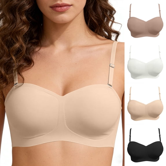 VBVC Women's Seamless Strapless Convertible Bra,Ladies' Removable Strap No-Slip Bandeau Bra,Wirefree Molded Cup Support Bra For Women,Black,S-2XL