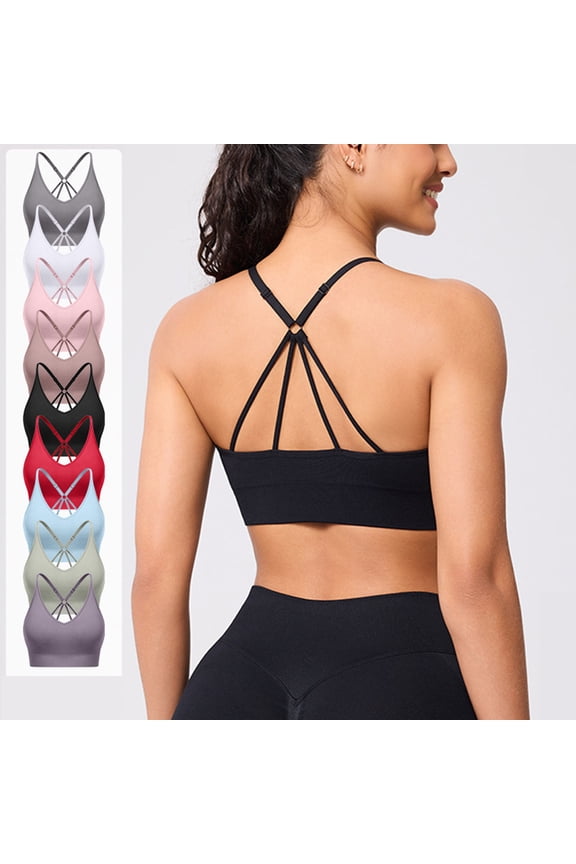 Women's Seamless Y-Back Yoga Bra,Ladies' Adjustable Strappy Back Comfort Bralette,Wireless Everyday Workout Bra For Women,White,M-2XL
