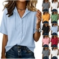 thumbnail image 1 of VBVC Women's Short Sleeve Button Down Hooded Shirt,Ladies' Loose Fit Drawstring Collared Blouse,Lightweight Summer Tunic Top For Women,Green,S-2XL, 1 of 7