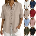 thumbnail image 1 of VBVC Women's Short Sleeve Button Down Shirt, Ladies' Loose Fit Collared Blouse, Casual Solid Color Tunic Top For Women,Black,S-2XL, 1 of 7