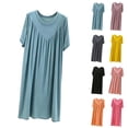 thumbnail image 1 of VBVC Women's Short Sleeve Crew Neck Nightgown , Ladies' Loose Fit Pleated Soft Sleep Dress , Casual Home Loungewear Nightwear For Women,Blue,M-XL, 1 of 7