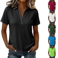 thumbnail image 1 of VBVC Women's Short Sleeve V-Neck Collared Shirt, Ladies' Casual Solid Color Golf Top, Breathable Work Office T-Shirt For Women,Army Green,S-2XL, 1 of 9