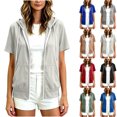 thumbnail image 1 of VBVC Women's Short Sleeve Zip Up Hoodie , Lightweight Athletic Jacket For Women , Ladies' Casual Drawstring Workout Tops with Pockets, *White , Large, 1 of 9