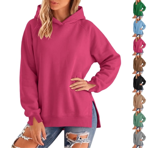 VBVC Women's Side Slit Long Sleeve Hoodie , Ladies' Lightweight Fall Winter Top , Loose Fit Workout Pullover For Women, S-2XL