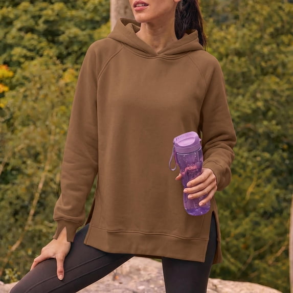 VBVC Women's Side Slit Long Sleeve Hoodie , Ladies' Lightweight Fall Winter Top , Loose Fit Workout Pullover For Women, S-2XL