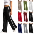thumbnail image 1 of VBVC Women's Side Stripe Wide Leg Pants , Drawstring Track Pants For Women , Ladies' Casual Lounge Sweatpants with Pockets, Black , S-2XL, 1 of 8