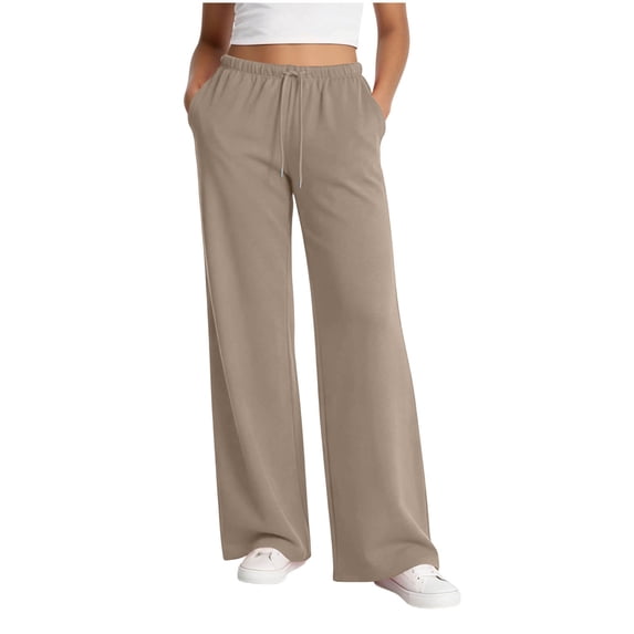 VBVC Women's Side Stripe Wide Leg Pants , Drawstring Track Pants For Women , Ladies' Casual Lounge Sweatpants with Pockets, Khaki , S-2XL